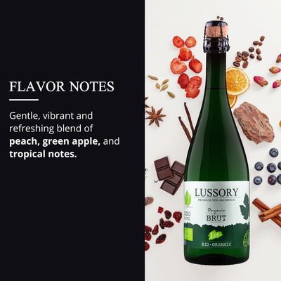Lussory Organic Sparkling Brut Dealcoholized 0.0% Non Alcoholic Wine From Spain, Low Calories, Organic, Vegan (750ml, 1 Bottle)
