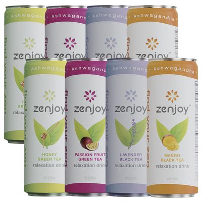 Zenjoy Variety 8 Pack - Calming Drink with Ashwagandha &amp; Lemon Balm - Non-Alcoholic Beverage Infused with L-Theanine for Enhanced Focus - 12oz Cans