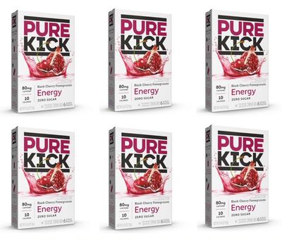 Pure Kick Energy Singles To Go Drink Mix, Black Cherry Pomegranate, 6 Boxes, 6 Packets Per Box (36 Single Servings)