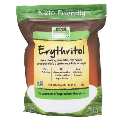 NOW Foods, Erythritol, Great-Tasting Sugar Replacement, Zero Calories, Low Glycemic Impact, Kosher, 2.5-Pound (Packaging May Vary)