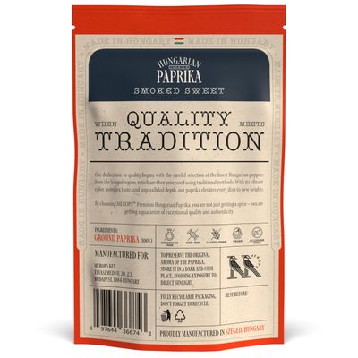 Premium SMOKED SWEET Hungarian Paprika Powder (4 oz) - Non-GMO - Vibrant Deep Red Color - Origin: Szeged Region, Hungary - Authentic Seasoning Spice in Resealable Bag by MEROPS