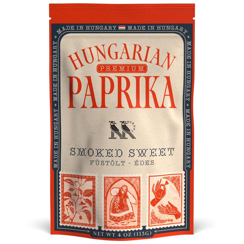 Premium SMOKED SWEET Hungarian Paprika Powder (4 oz) - Non-GMO - Vibrant Deep Red Color - Origin: Szeged Region, Hungary - Authentic Seasoning Spice in Resealable Bag by MEROPS