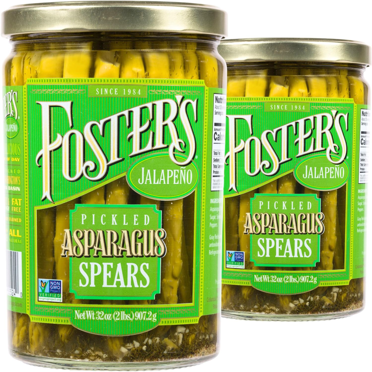 Foster&#39;s Pickled Asparagus- Jalapeno- 32oz (2 Pack)- Pickled Asparagus Spears in a Jar- Traditional Recipe- Gluten Free- Fat Free Spicy Pickled Asparagus- Preservative Free Pickle- Asparagus is fresh