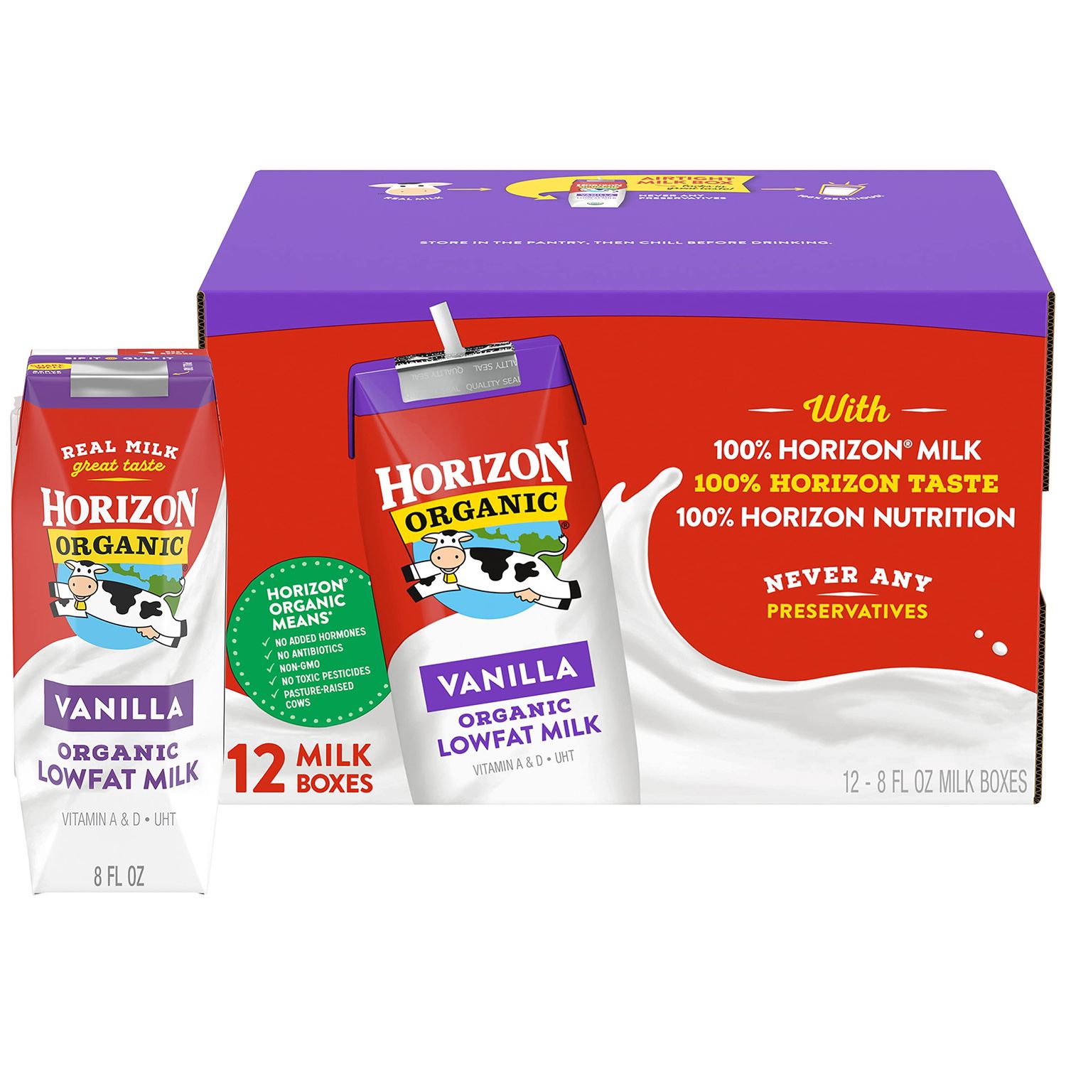 Horizon Organic Shelf-Stable 1% Low Fat Milk Boxes, Vanilla, 8 oz., 12 Pack