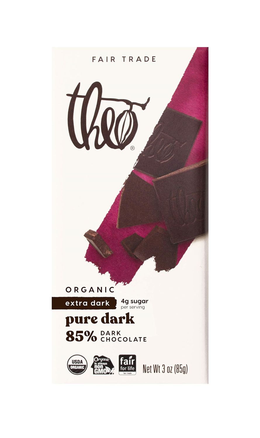 Theo Chocolate Pure Organic Dark Chocolate Bar 85% Cacao, 12 Pack | Vegan, Fair Trade