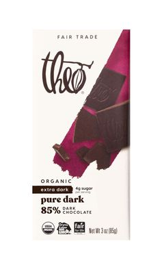 Theo Chocolate Pure Organic Dark Chocolate Bar 85% Cacao, 12 Pack | Vegan, Fair Trade