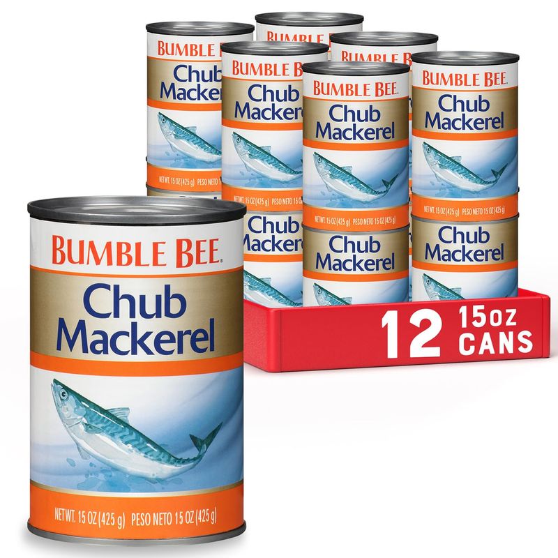 Bumble Bee Chub Mackerel, 15 oz Can (Pack of 12) - Canned Mackerel Fish, High Protein Keto Food, Gluten Free