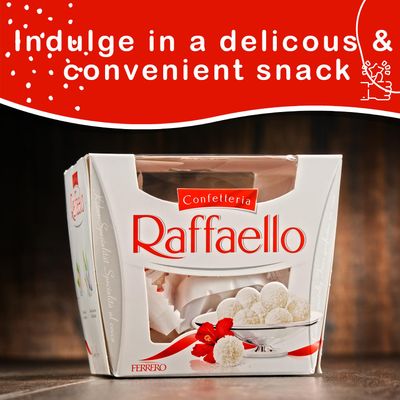 Ferrero Rocher Raffaello, Bulk 1 Pack, 15 Count total, Individually Wrapped, Premium Gourmet White Almond, Cream And Coconut, Gift Box, 5.3 Oz Each (Purpalia Packaging)