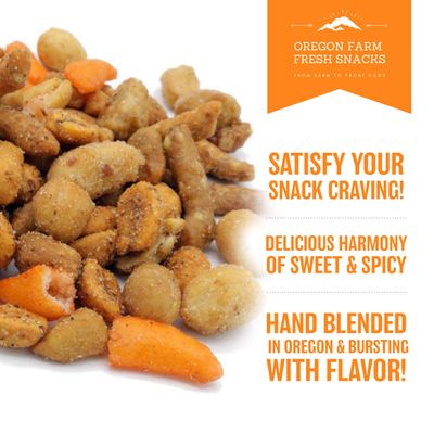 Oregon Farm Fresh Snacks Blazing Trail Sweet & Spicy Mix - Assortment of Tasty Nuts and Crunchy Crackers - Healthy and Satisfying Snack - Great Munchies for Game Night, Hiking, Beer Pub - 16oz Pouch