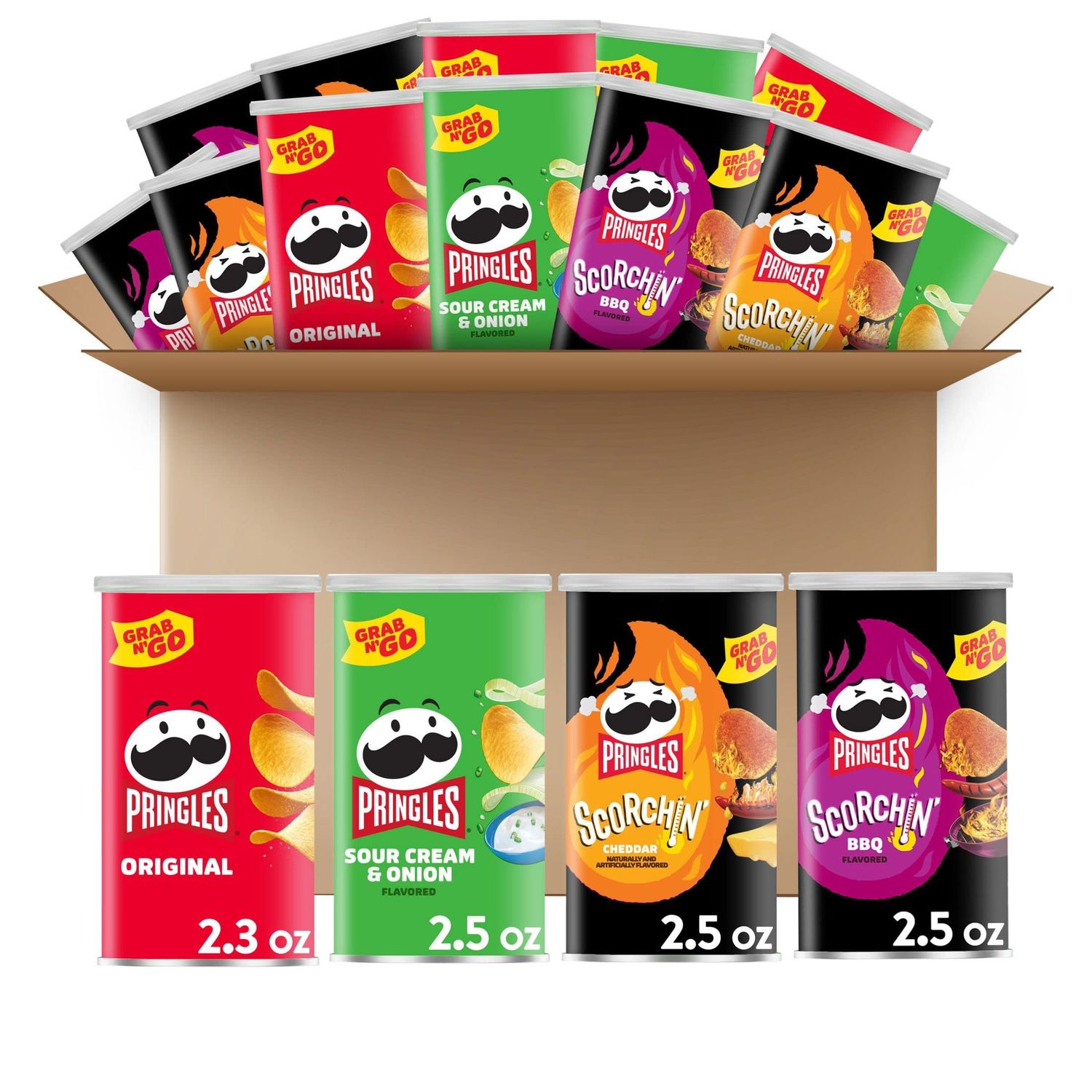 Pringles Potato Crisps Chips, Lunch Snacks, Office and Kids Snacks, Grab N&#39; Go, Variety Pack (16 Cans)