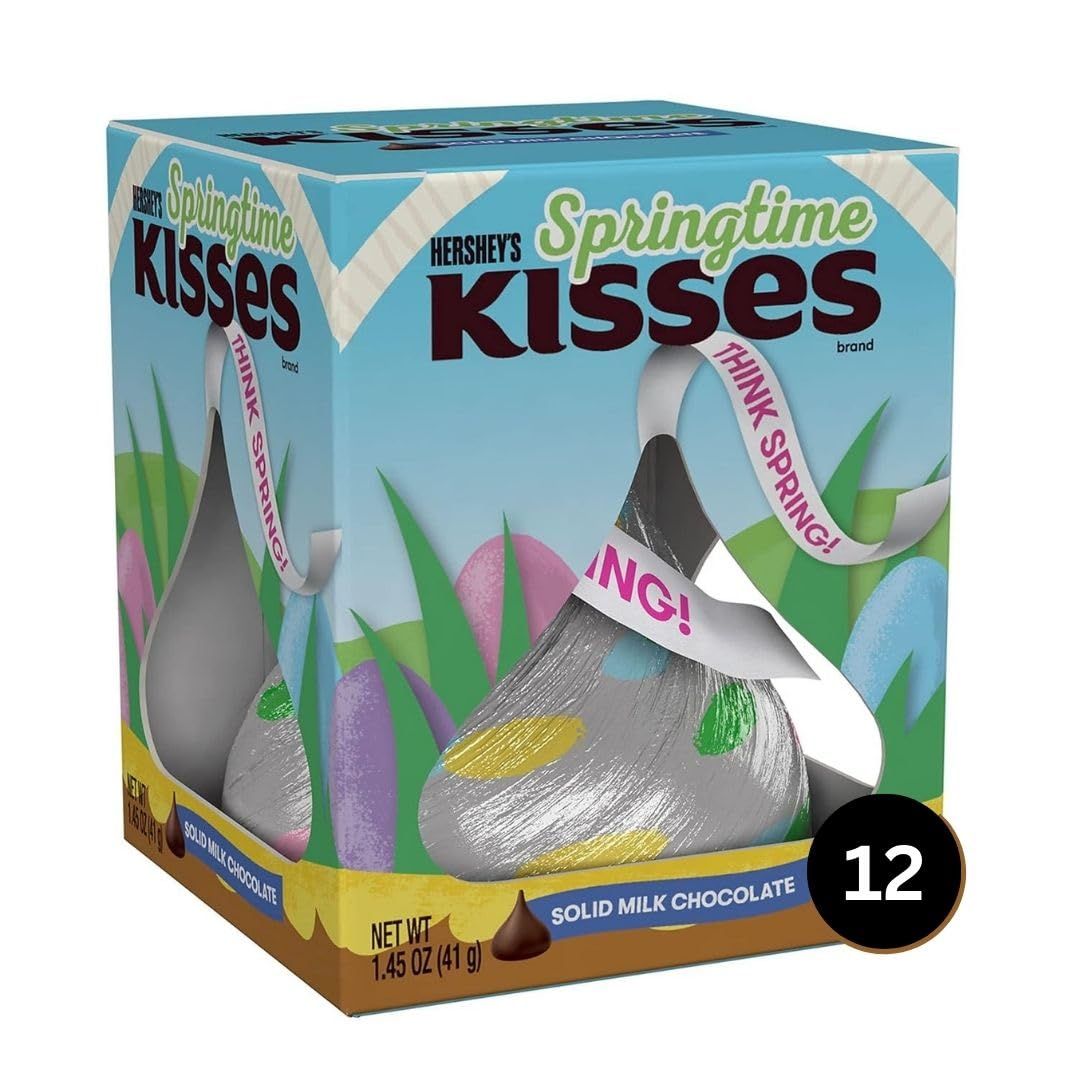 HERSHEY&#39;S KISSES Solid Milk Chocolate, Easter Candy Gift Boxes, 1.45 oz (12 Count)