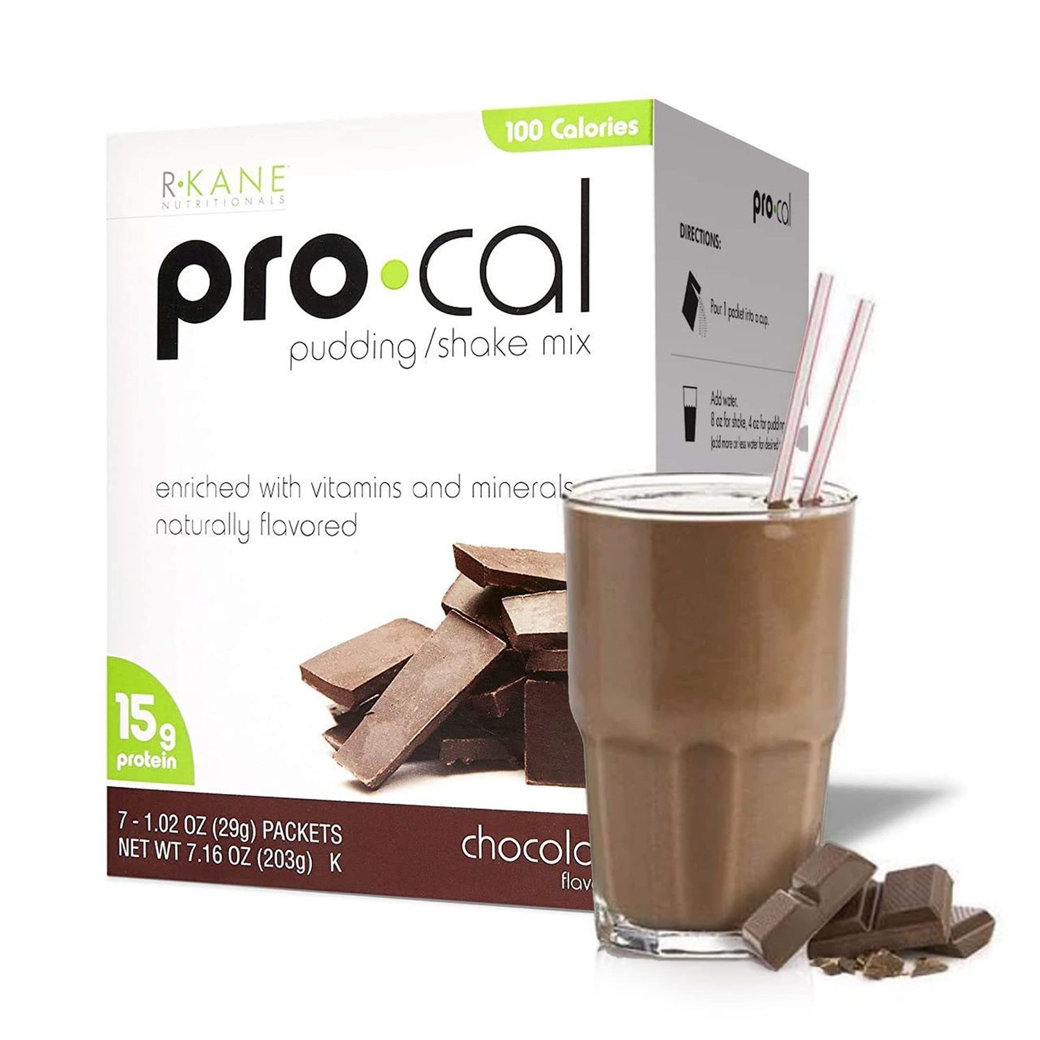 R-Kane Nutritionals Pro-Cal Chocolate Protein Drink Mix - High Protein, Low Calorie Shake and Pudding Mix- Meal Replacement, On-the-Go Packets - Breakfast Boost - 15g Protein - 7 Packets