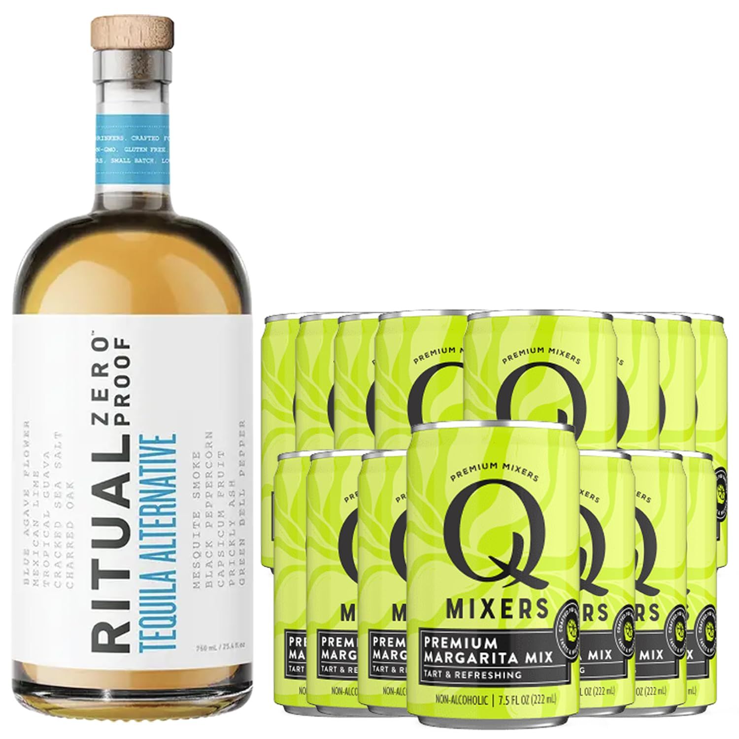 Ritual Zero Non-Alcoholic Tequila Alternative with 15 Pack of Q Mixers Margarita Mix for your favorite Alcohol-Free Mixed Drink