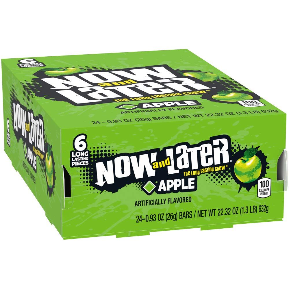 Now and Later Original Taffy Chews Candy, 0.93 Bar, apple, 22.32 Ounce (Pack of 24)