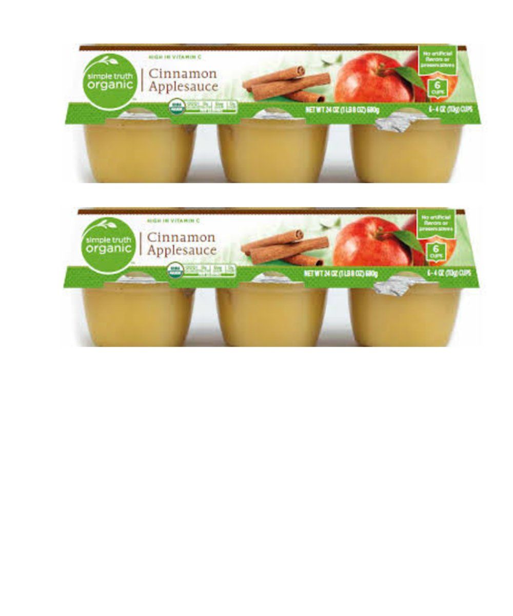 Simple Truth Organic Cinnamon Applesauce Unsweetened 4 Ounce Cups Ideal for Snacks, Lunch &amp; Games 6 Cups Per Package 2 Pack