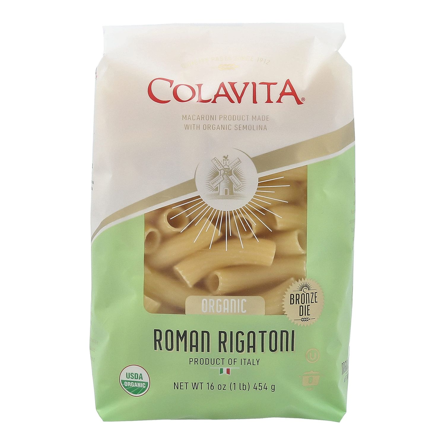Colavita Pasta - Organic Roman Rigatoni, 1 Pound - Pack of 20