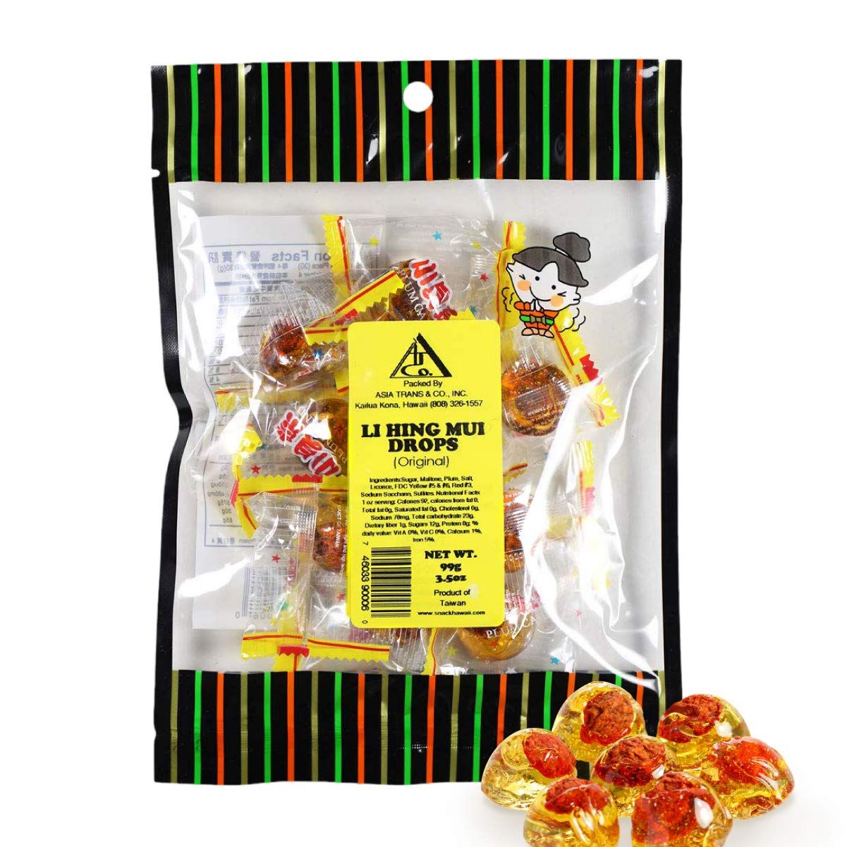 Asia Trans Golden Plum Crack Seed Drops | Hawaiian Favorite | Sweet, Sour, &amp; Salty Dried Asian Plum Hard Candy (3.5 oz)