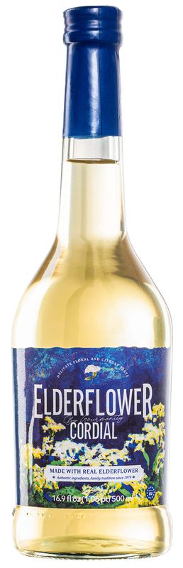 Gourmanity Elderflower Syrup, 60% Real Fruit, 3 Ingredient Elderflower Cordial, Floral &amp; Fresh Elderberry Flower Syrup (500ml/16.9 fl oz Glass Bottle)