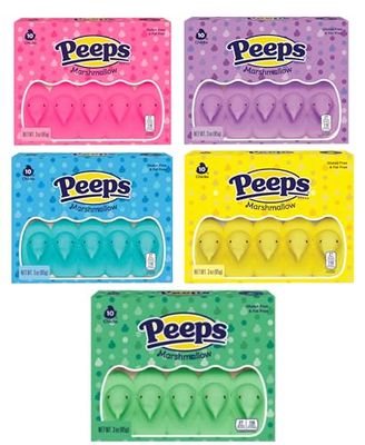 Marshmallow Peep Variety Pack - Pack of 5 - Smiling Sweets - One of Each Color - Blue, Pink, Green, Yellow, and Lavender - Delicious Classic Treats - Perfect for Easter Baskets