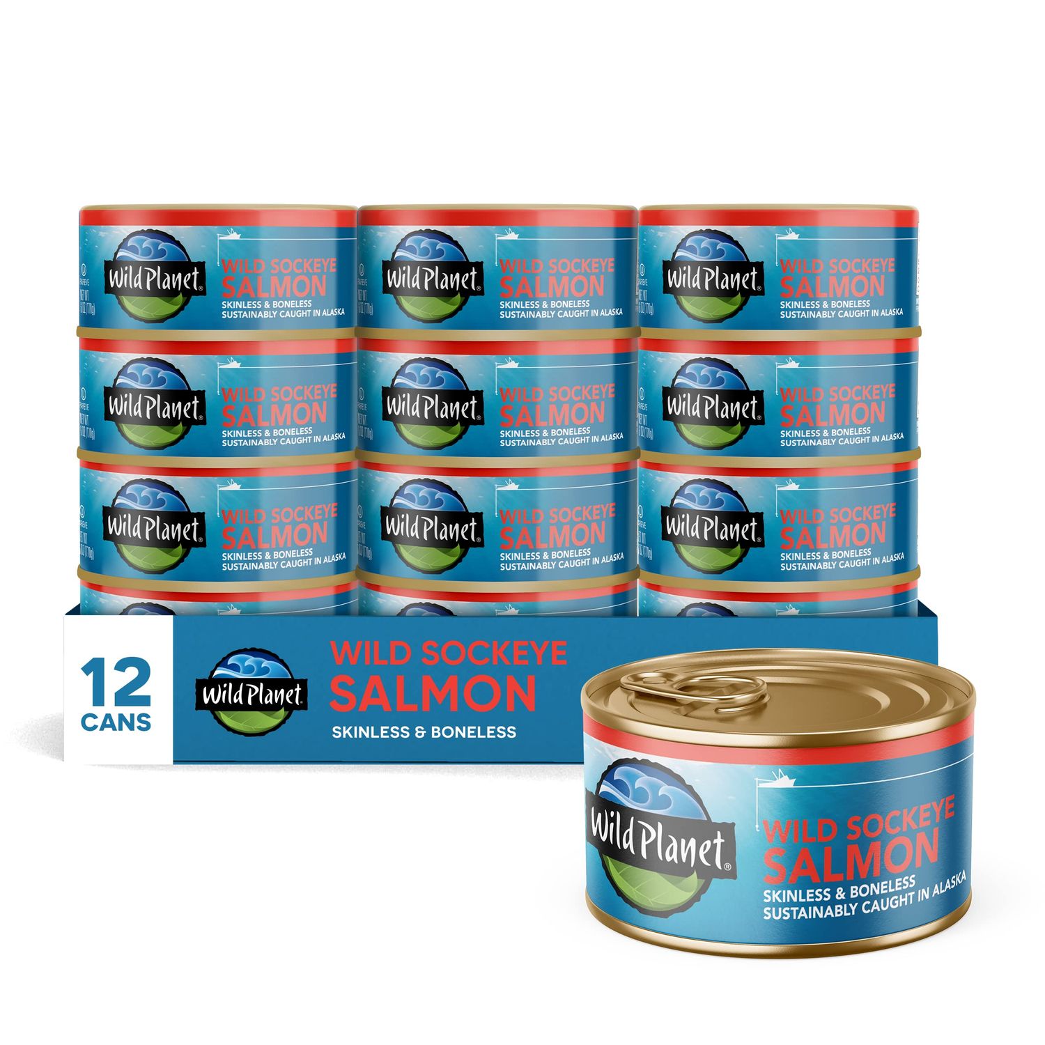 Wild Planet Wild Sockeye Salmon, Skinless &amp; Boneless, Canned Salmon, Sustainably Caught, Non-GMO, Kosher 6 Ounce (Pack of 12)