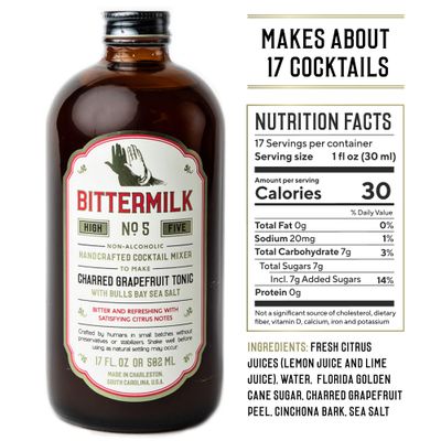 Bittermilk No.5 Charred Grapefruit Tonic with Bulls Bay Sea Salt - All Natural Handcrafted Cocktail Mixer - Gin Mixers, Tonic Mixers - Just Add Vodka, Gin, Rum or Tequila, Makes 17 Cocktails