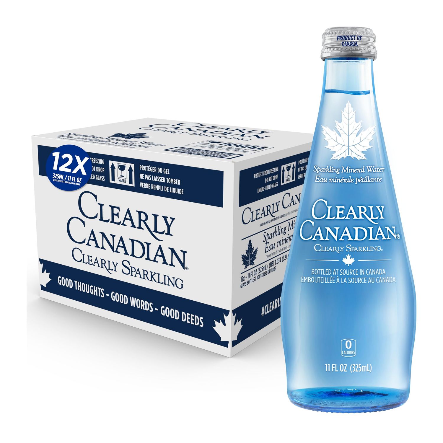 Clearly Canadian Clearly Sparkling Spring Water Beverage, Natural &amp; Carbonated Seltzer Water, 1 Case (12 Bottles x 325mL)