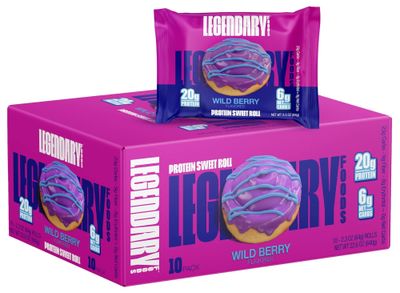Legendary Foods High Protein - Berry Sweet Roll - 20g Protein Bar Alternative, Low Carb, Sugar Free, Gluten Free Keto Friendly Snack Bars, Healthy Wild Berry Flavored Protein Breakfast Rolls (10-pack)