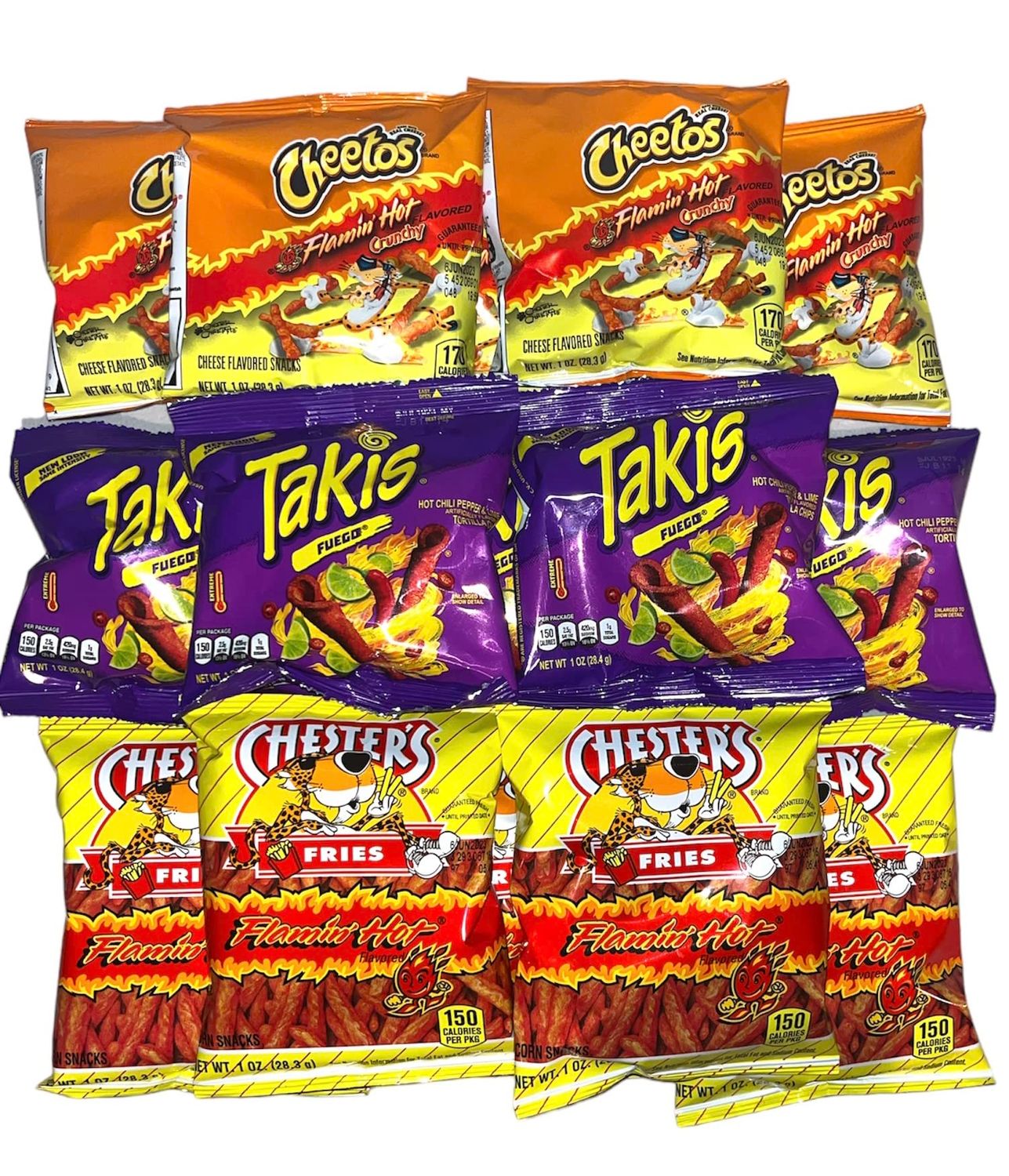 Hot Chips Variety Pack - Takis Fuego, Flamin&#39; Hot Cheetos, and Chester&#39;s Hot Fries Pack of 12 with a Mystery Item, Perfect Snack with a Surprise