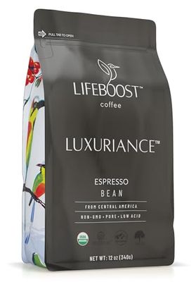 Lifeboost Coffee Organic Espresso Beans Whole - Low Acid Single Origin Organic Coffee - Non-GMO Espresso Coffee - Third Party Tested For Mycotoxins &amp; Pesticides - Whole Bean - 12 Ounces