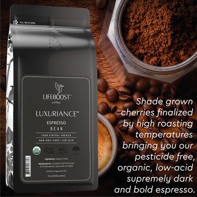 Lifeboost Coffee Organic Espresso Beans Whole - Low Acid Single Origin Organic Coffee - Non-GMO Espresso Coffee - Third Party Tested For Mycotoxins & Pesticides - Whole Bean - 12 Ounces