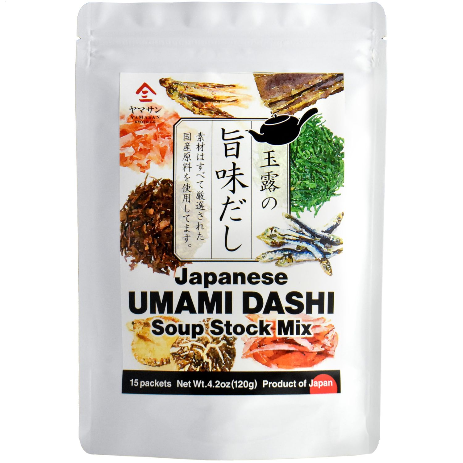Dashi Stock (dashi broth, dashi packet), Umami dashi Soup Stock, Use 7carefully selected ingredients, Made in Japan, 8g15pacsYAMASAN