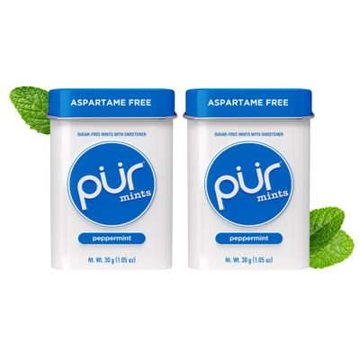 PUR Mints | Aspartame Free Mints | Made with Xylitol | Sugar Free, Vegan, Gluten Free &amp; Keto Friendly | Natural Peppermint Flavored Mints, 30 Pieces (Pack of 2)