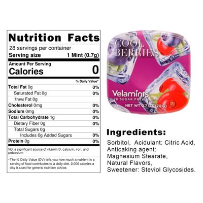 Velamints Sugar Free Mints Expressions - Aspartame-Free Sweetened with Stevia, 20 Gram (Pack of 6) (Cool Berries)