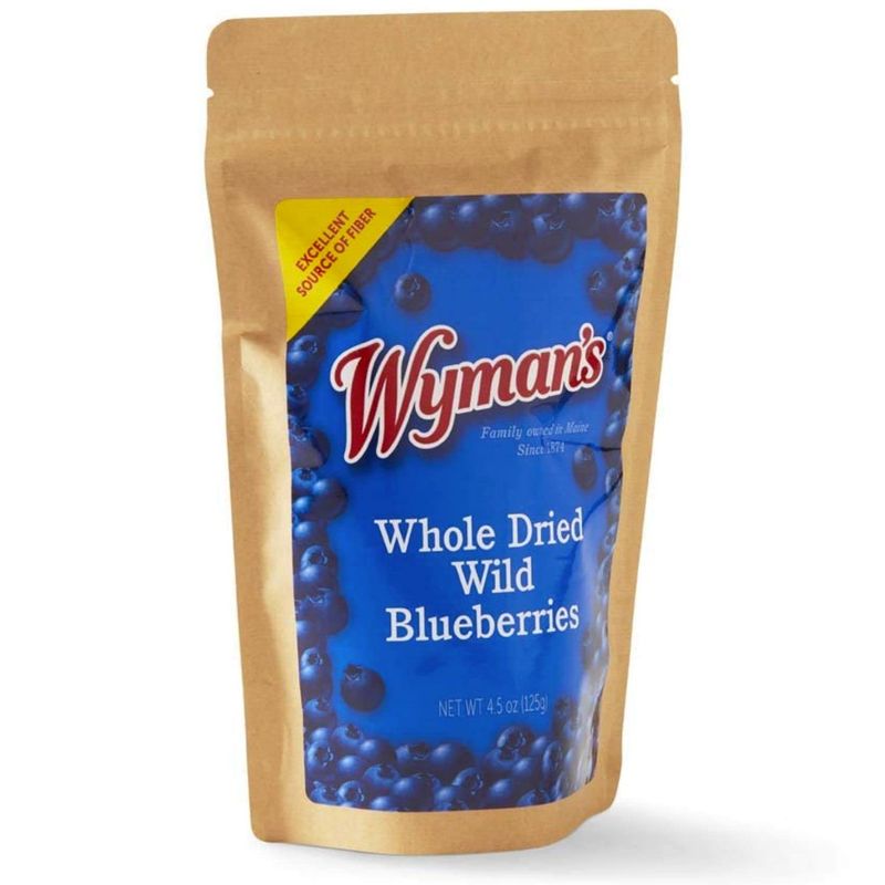 Wyman's Whole Dried Wild Blueberries - 100% Wild Blueberries, No Sugar Added, Snack Food, Topping, Baking, Resealable Bag - 4.5oz