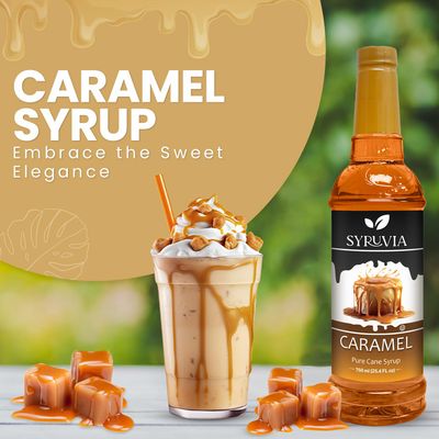 Syruvia 4 Pack Caramel Syrup for Coffee - Rich Caramel Coffee Syrup Flavor, 25.4 fl oz, Kosher, Gluten Free, Ideal for Caramel-Infused Coffee & Drinks, Desserts, and More, No Coloring,