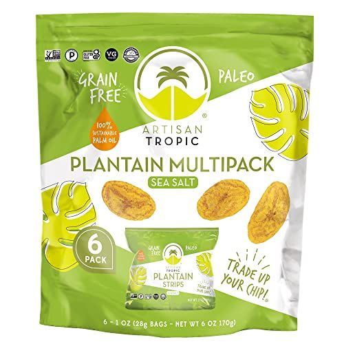 ARTISAN TROPIC Plantain Strips Sea Salt - 6 Pack, 1oz - Vegan, Paleo, Gluten Free Chips - Individual Bags Healthy Snacks for School, Gym, Kids - Whole 30 Approved Foods Baked Banana Chips