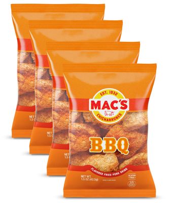 Mac&#39;s Crunchy Chicharrones, Low Carb, Keto Friendly Snack (Barbecue, 5 Ounce (Pack of 4)