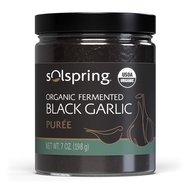 Solspring Organic Fermented Black Garlic Puree, 1 Jar (7 oz.), Made in USA, Certified USDA Organic, Gluten Free, Soy Free, Dr. Mercola