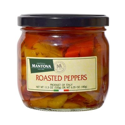 Mantova Roasted Peppers, 11.3 oz. (Pack of 2), Product of Italy, All-Natural, Lightly Roasted Bell Peppers, Vegan-Friendly, Non-GMO, No Artificial Coloring, Flavoring, or Preservatives