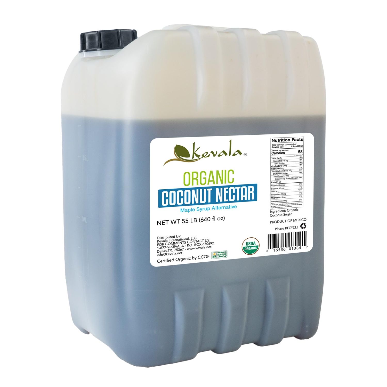 Kevala Organic Coconut Nectar - 640 fl oz - 55 lb - Pancake Syrup - Coffee Sweetener Syrup - Coconut Syrup - Gluten Free Sweetener - Maple Syrup Alternative