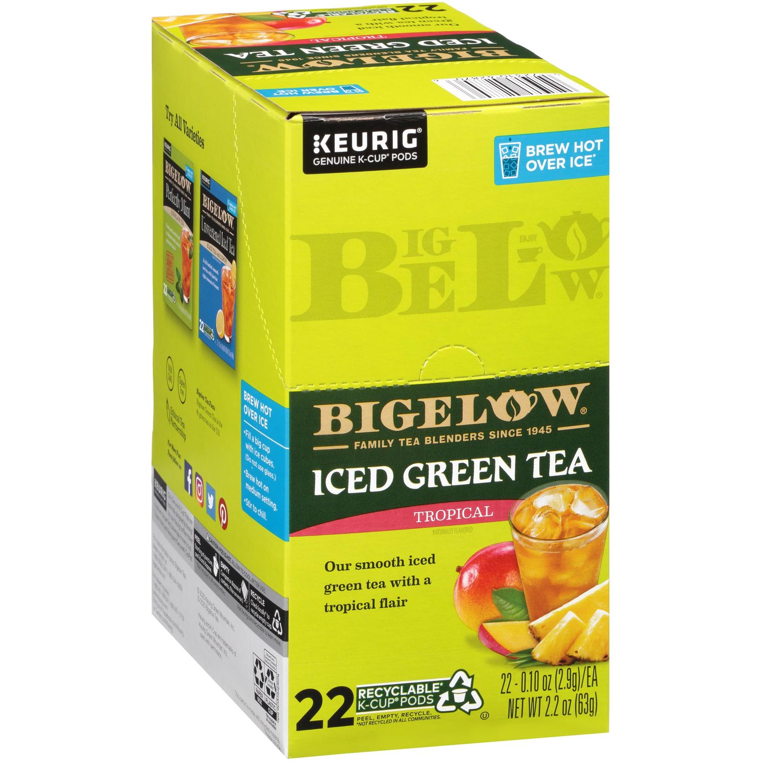 Bigelow Tea Tropical Iced Green Tea Keurig K-Cup Pods, Caffeinated Tea Keurig Tea Pods, 22 Count Box (Pack of 4), 88 Total K-Cup Pods