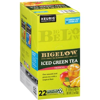 Bigelow Tea Tropical Iced Green Tea Keurig K-Cup Pods, Caffeinated Tea Keurig Tea Pods, 22 Count Box (Pack of 4), 88 Total K-Cup Pods