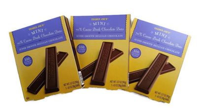 Trader Joe&#39;s Mini 70% Cacao Dark Chocolate Bars. Super Smooth Belgian Chocolate. 100 Calories Per Bar. Bundle of 3 Boxes. Each Box Is 3.17 Oz.