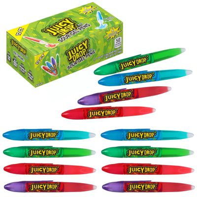 Juicy Drop Holiday Sour Candy Gel Pen - 12 Ct Sour Candy Gel Pens in Assorted Fruity Flavors - Sour Candy Variety Pack For Stocking Stuffers, Party Favors, Holiday Candy Gifts For Kids