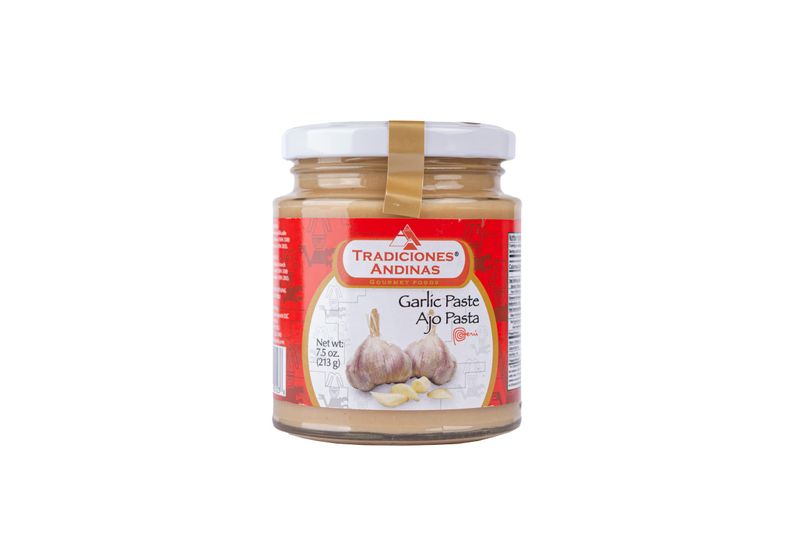Tradiciones Andinas Ajo en Pasta Peruano 7.5 oz - Peruvian Garlic Paste Products, Glass Jar, Gourmet Food, Cooking, Producto del Peru, Pasta de Cocina, Ajos peruanos