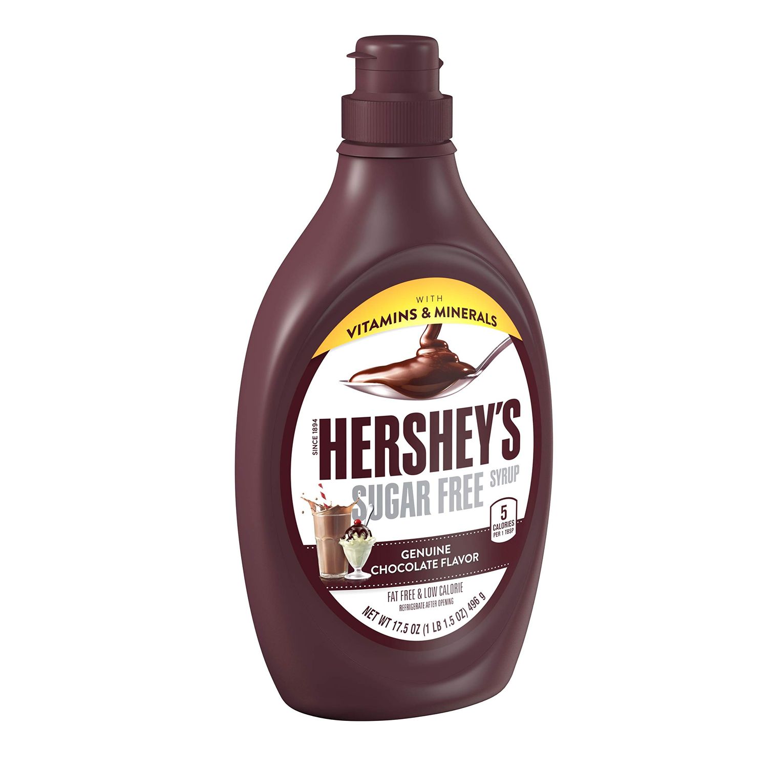 HERSHEY'S Zero Sugar Chocolate Syrup Bottles, 17.5 oz (6 Count)