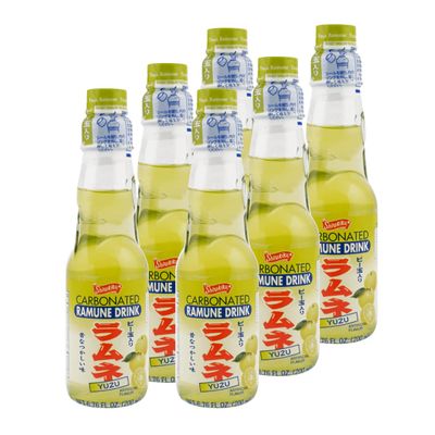 Shirakiku Ramune Drink, Carbonated Marble Soft Drink of Japan 6.76 oz (Yuzu, Pack of 6)