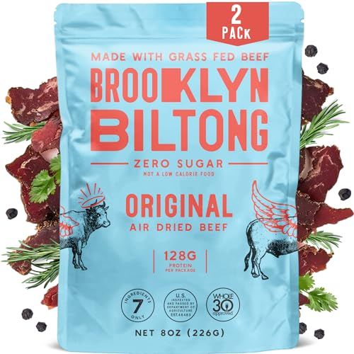 Brooklyn Biltong - Air Dried Grass Fed Beef Snack, South African Beef Jerky - Whole30 Approved, Paleo, Keto, Gluten Free, Sugar Free, Made in USA - 8 oz, Pack of 2 (Original)