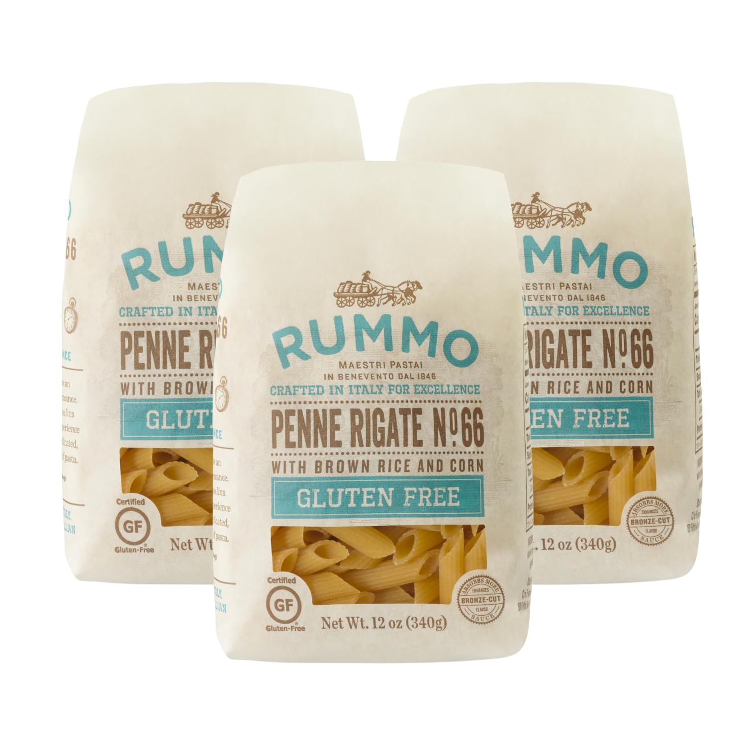 Rummo Gluten Free Penne Rigate N.66 - Gluten Free Pasta, Made with Corn &amp; Rice, Penne Pasta Noodles, Pasta from Italy - 12 Ounce (Pack of 1)