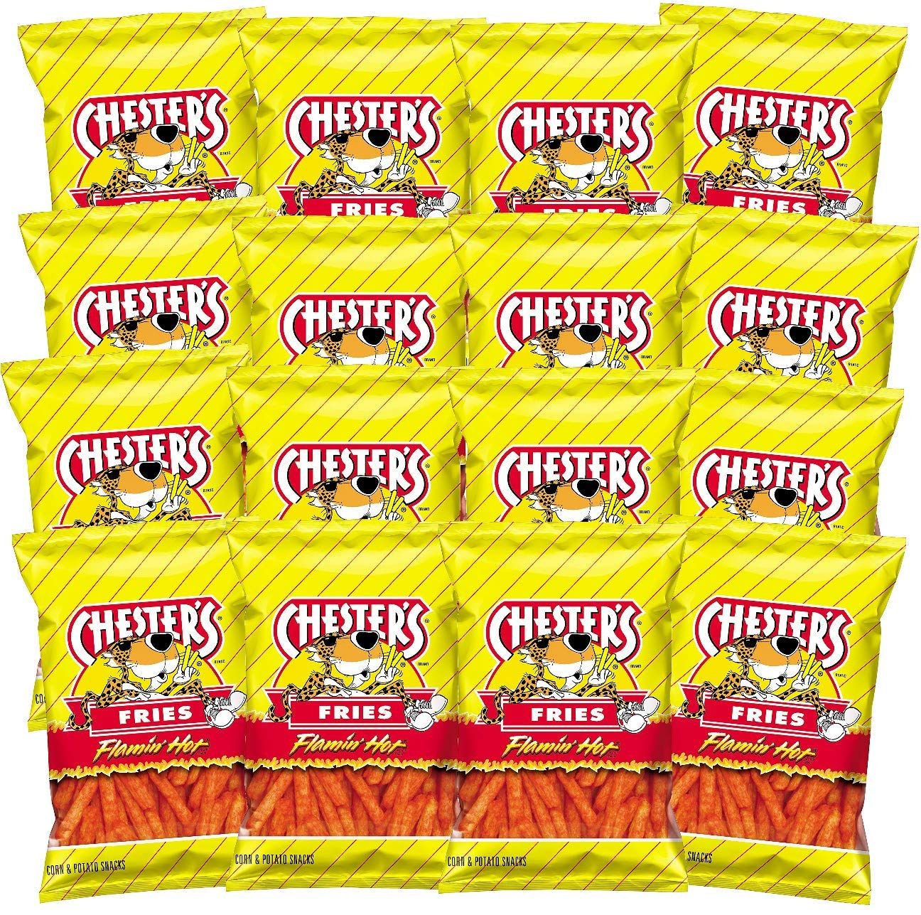 Chester&#39;s Flamin&#39; Hot Fries - Snack Pack of 16 Gluten Free Healthy Chips &amp; Crisps- Bulk Snacks &amp; Individual Chips - Variety Chips for All Adults, Teenagers, and Kids Snacks, 1.75 Ounce Bags